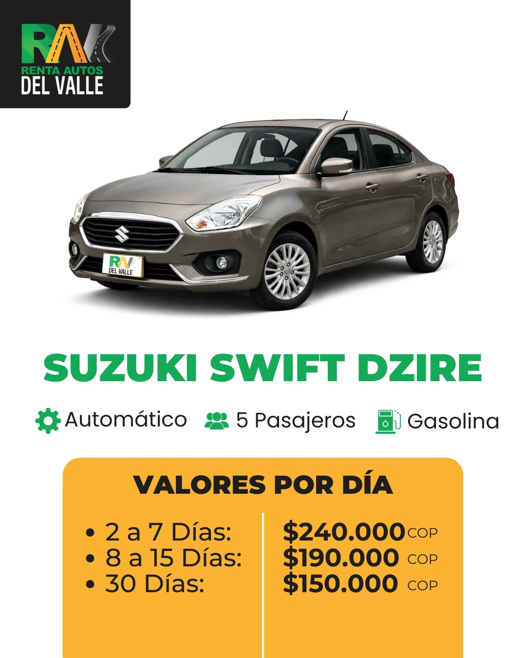 Alquiler Suzuki Swift Dzire Rav Cali
